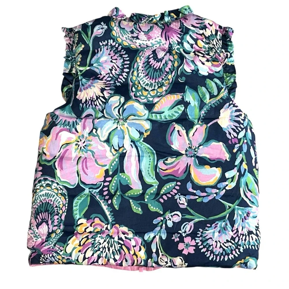 Lilly Pulitzer Girls Down Puffer‎ Vest Medium 6-7 Multicolor Floral Reversible